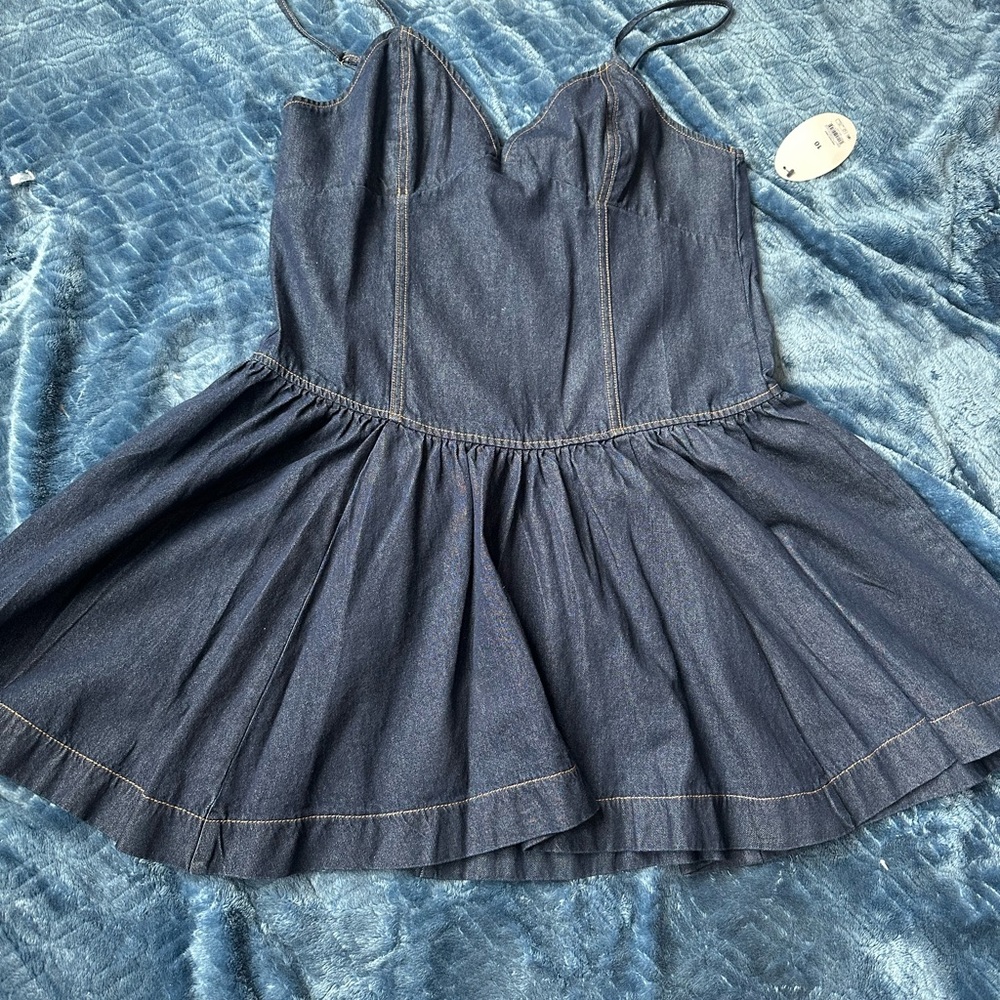 Denim Sweetheart Neck Mini Dress